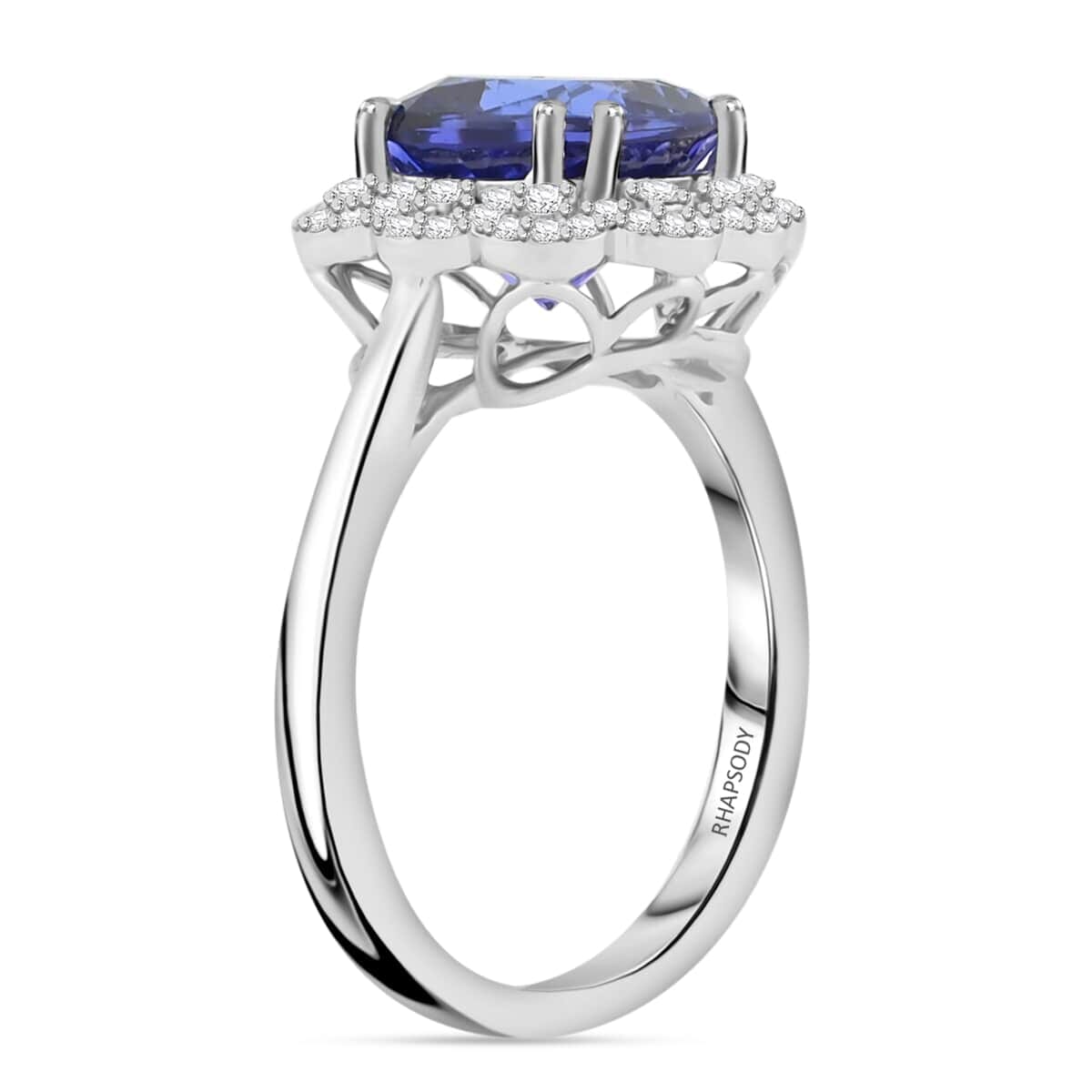 Certified and Appraised Rhapsody AAAA Tanzanite and E-F VS Diamond 4.25 ctw Ring in 950 Platinum (Size 10.5) 7.30 Grams image number 3