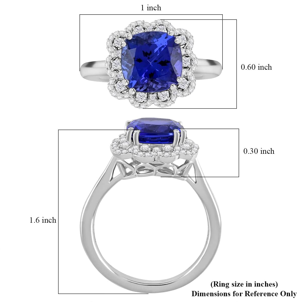 Certified and Appraised Rhapsody AAAA Tanzanite and E-F VS Diamond 4.25 ctw Ring in 950 Platinum (Size 10.5) 7.30 Grams image number 5