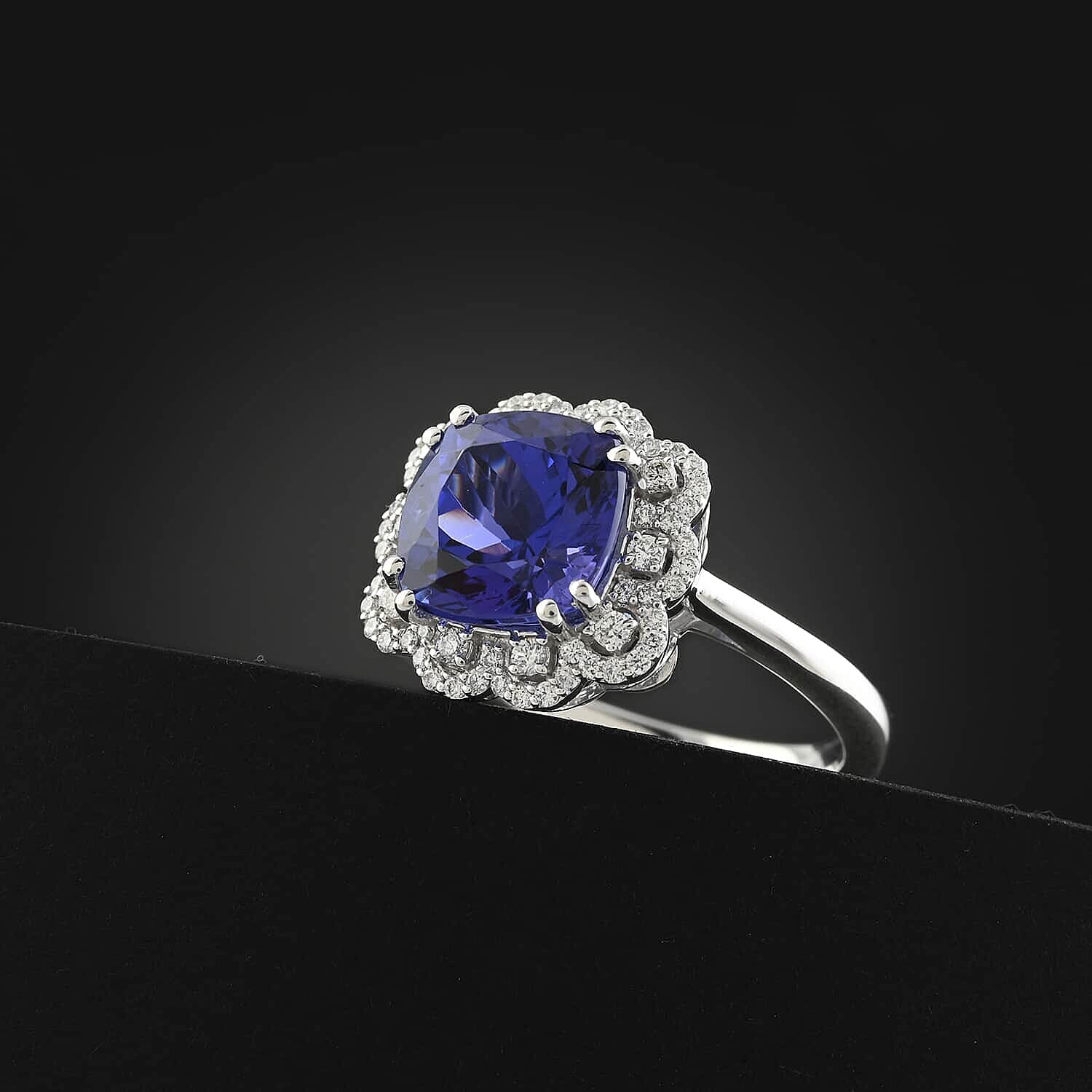 Certified and Appraised Rhapsody AAAA Tanzanite and E-F VS Diamond 4.25 ctw Ring in 950 Platinum (Size 11.0) 7.30 Grams