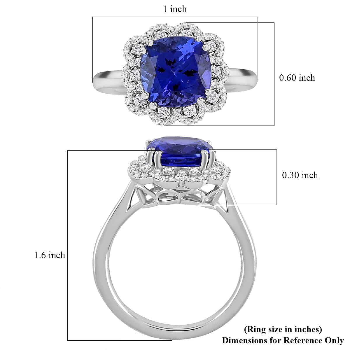 Certified and Appraised Rhapsody AAAA Tanzanite and E-F VS Diamond 4.25 ctw Ring in 950 Platinum (Size 11.5) 7.30 Grams image number 5