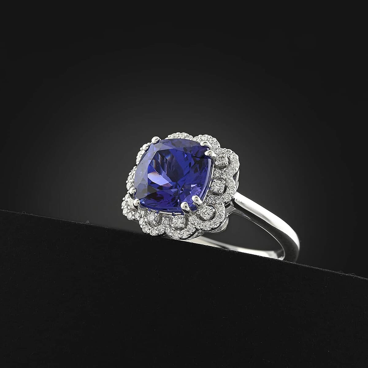 Certified and Appraised Rhapsody AAAA Tanzanite and E-F VS Diamond 4.25 ctw Ring in 950 Platinum (Size 6.5) 7.30 Grams image number 1
