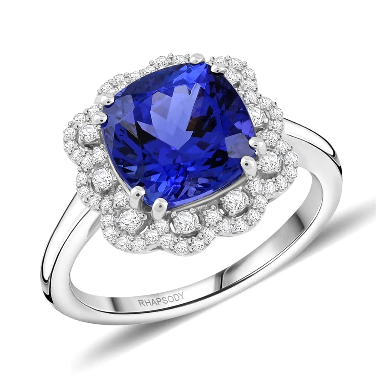 Certified and Appraised Rhapsody AAAA Tanzanite and E-F VS Diamond 4.25 ctw Ring in 950 Platinum (Size 7.5) 7.30 Grams image number 0