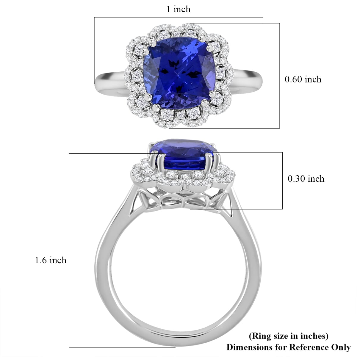 Certified and Appraised Rhapsody AAAA Tanzanite and E-F VS Diamond 4.25 ctw Ring in 950 Platinum (Size 8.0) 7.30 Grams image number 5