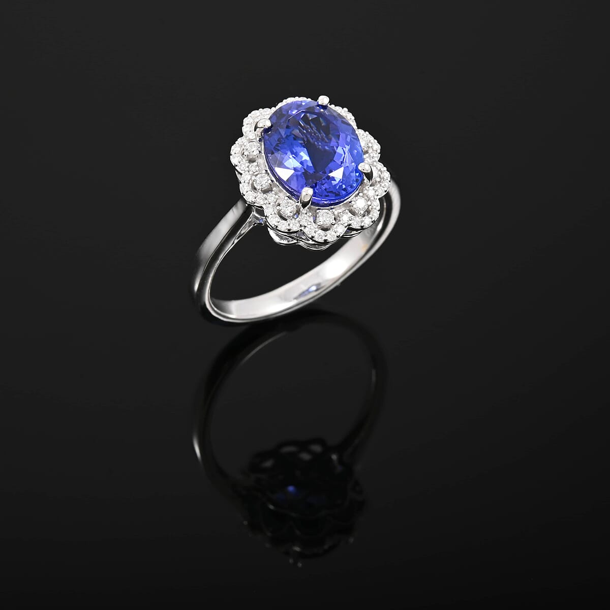Certified and Appraised Rhapsody 950 Platinum AAAA Tanzanite, Diamond E-F VS 4.25 ctw Ring (Size 11.5) 7.38 Grams image number 1