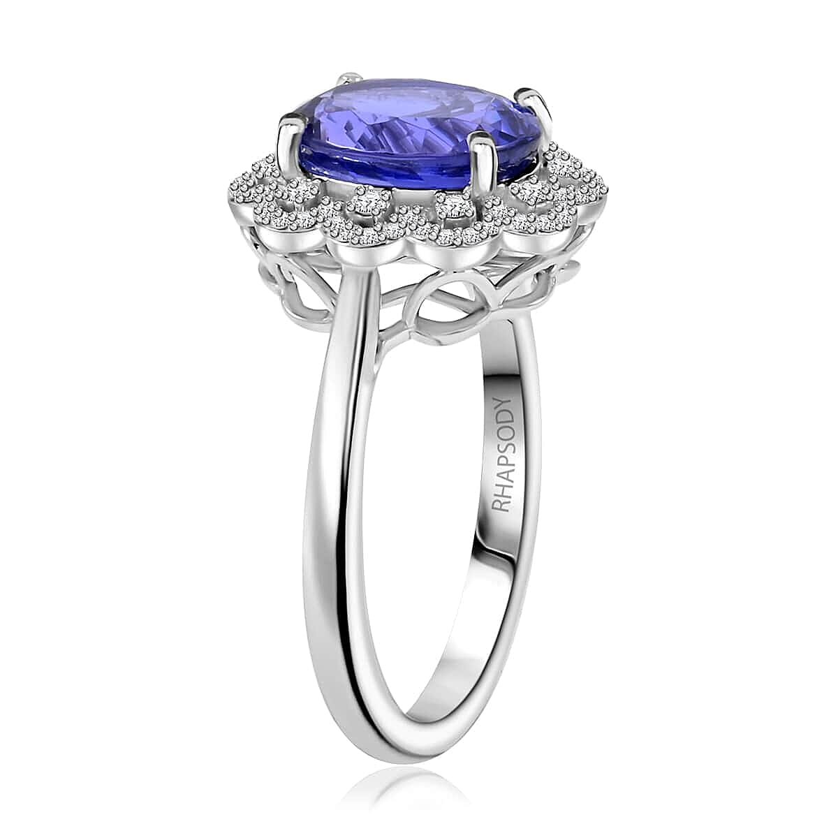 Certified and Appraised Rhapsody 950 Platinum AAAA Tanzanite, Diamond E-F VS 4.25 ctw Ring (Size 11.5) 7.38 Grams image number 2