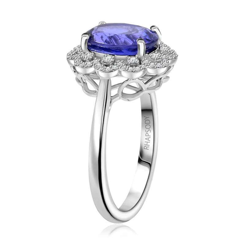 Certified and Appraised Rhapsody 950 Platinum AAAA Tanzanite, Diamond E-F VS 4.25 ctw Ring (Size 5.0) 7.38 Grams