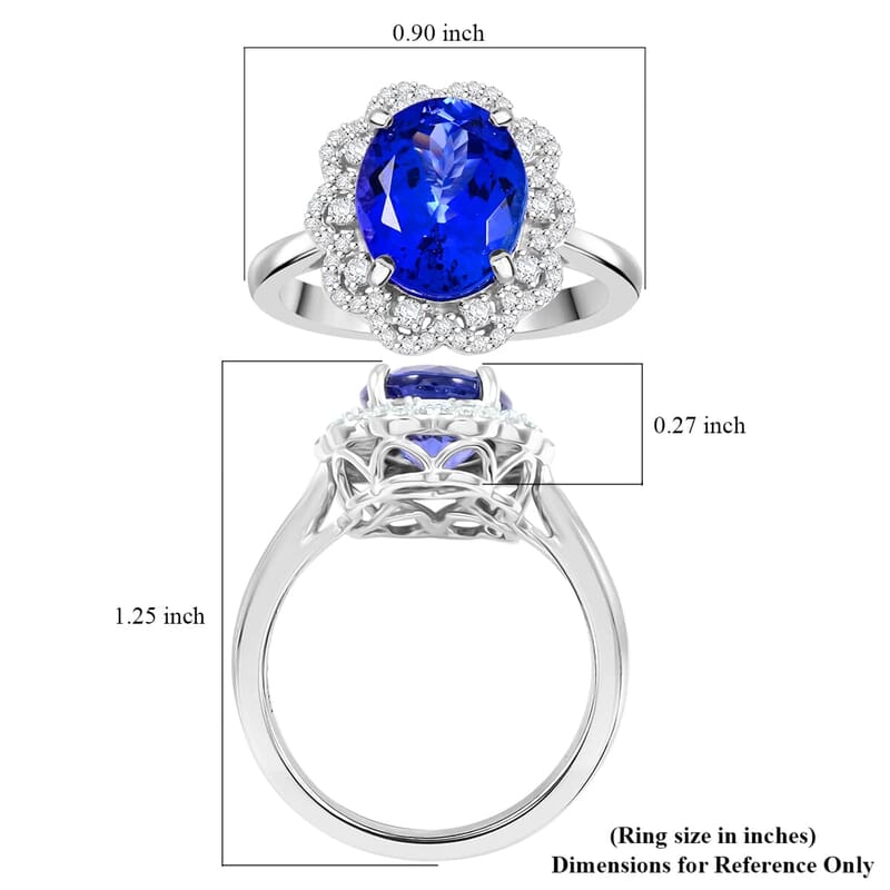 Certified and Appraised Rhapsody 950 Platinum AAAA Tanzanite, Diamond E-F VS 4.25 ctw Ring (Size 5.0) 7.38 Grams