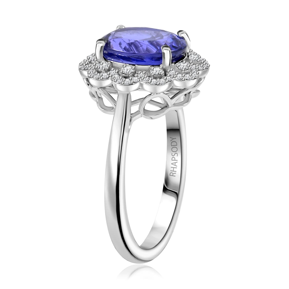Certified and Appraised Rhapsody 950 Platinum AAAA Tanzanite and E-F VS Diamond 4.25 ctw Ring (Size 6.0) 7.38 Grams image number 2