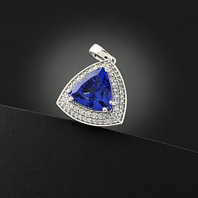 Certified and Appraised Rhapsody AAAA Tanzanite and E-F VS Diamond 3.16 ctw Pendant in 950 Platinum 4.17 Grams