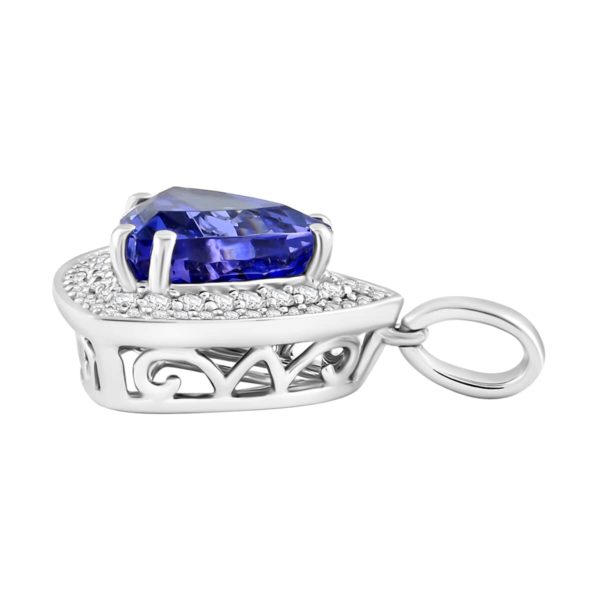 Certified and Appraised Rhapsody AAAA Tanzanite and E-F VS Diamond 3.16 ctw Pendant in 950 Platinum 4.17 Grams image number 3