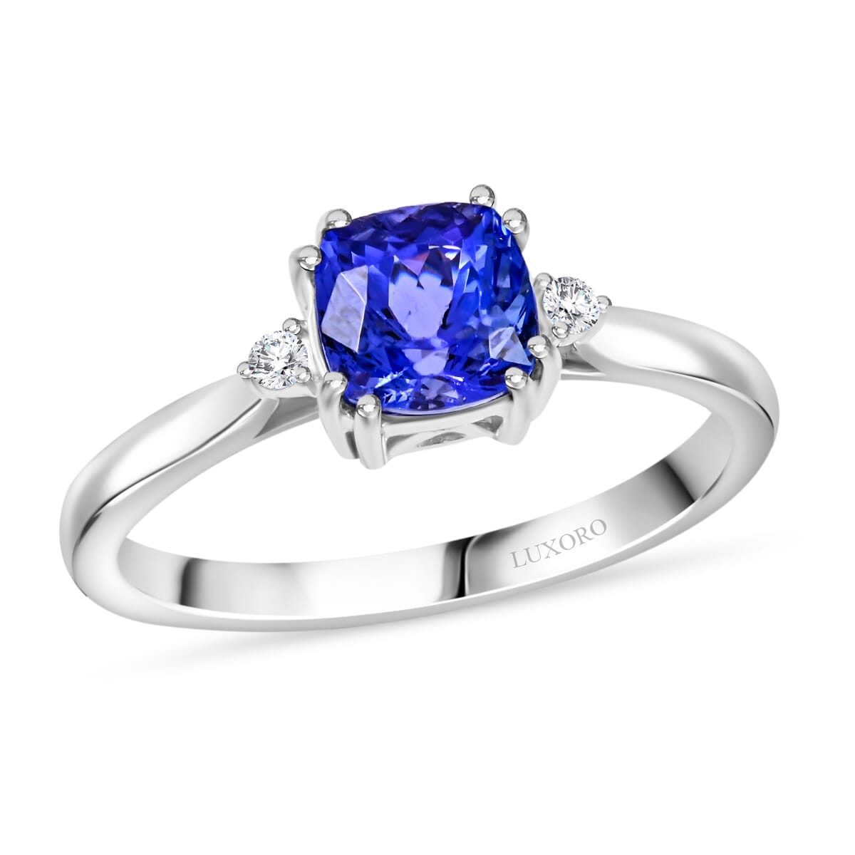 Certified & Appraised Luxoro AAA Tanzanite and G-H I2 Diamond 1.70 ctw Ring in 10K White Gold with Free Tanzanite Book (Size 8.0) image number 0