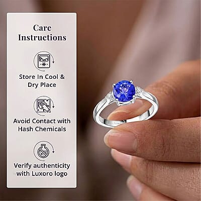 Certified & Appraised Luxoro AAA Tanzanite and G-H I2 Diamond 1.60 ctw Ring in 10K White Gold with Free Tanzanite Book (Size 9.0)
