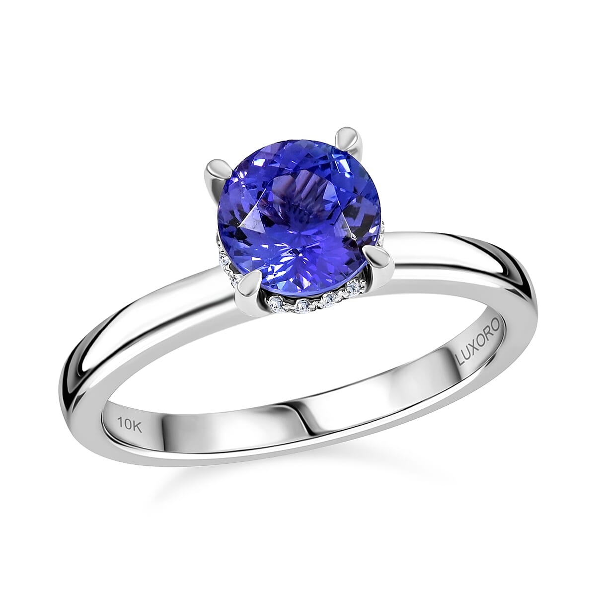 Certified & Appraised Luxoro AAA Tanzanite and G-H I2 Diamond 2.05 ctw Ring in 10K White Gold (Size 6.0) image number 0