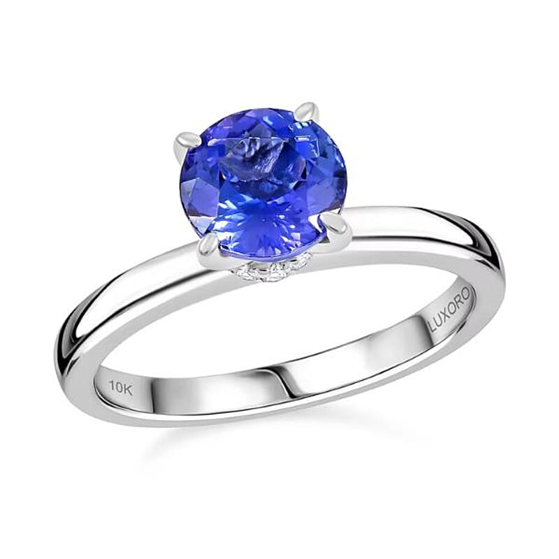 Luxoro AAA Tanzanite, Diamond (G-H, I2) Ring in 10K White Gold 1.65 ctw (Size 12.0)