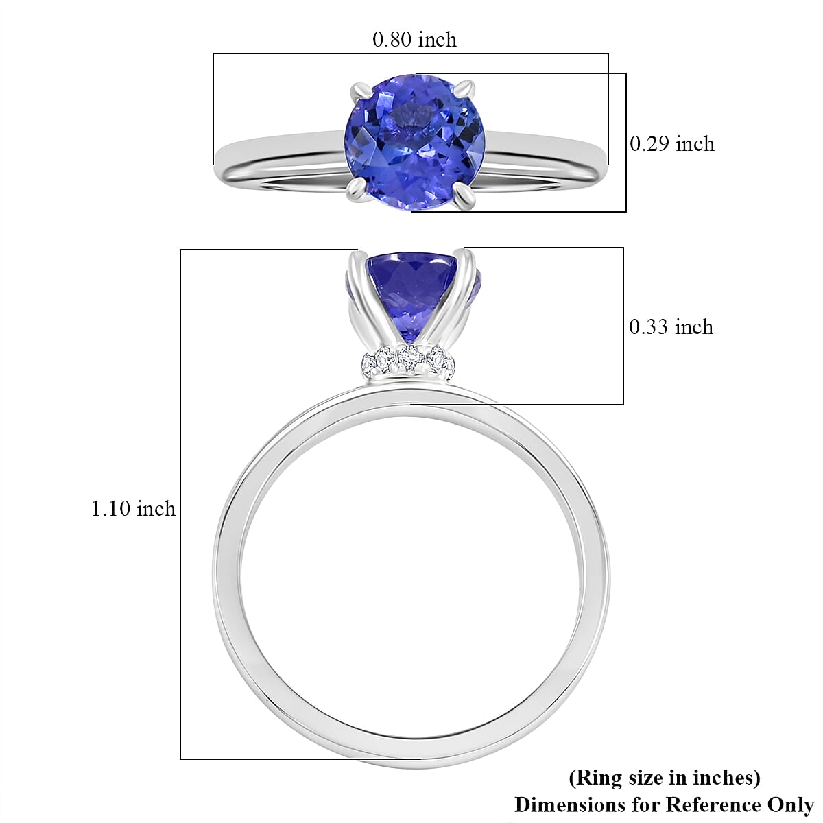 Luxoro AAA Tanzanite and G-H I2 Diamond 1.65 ctw Ring in 10K White Gold (Size 8.0) image number 5
