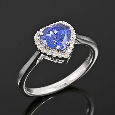Certified & Appraised Luxoro AAA Tanzanite and G-H I2 Diamond 1.55 ctw Ring in 10K White Gold with Free Tanzanite Book (Size 10.0)