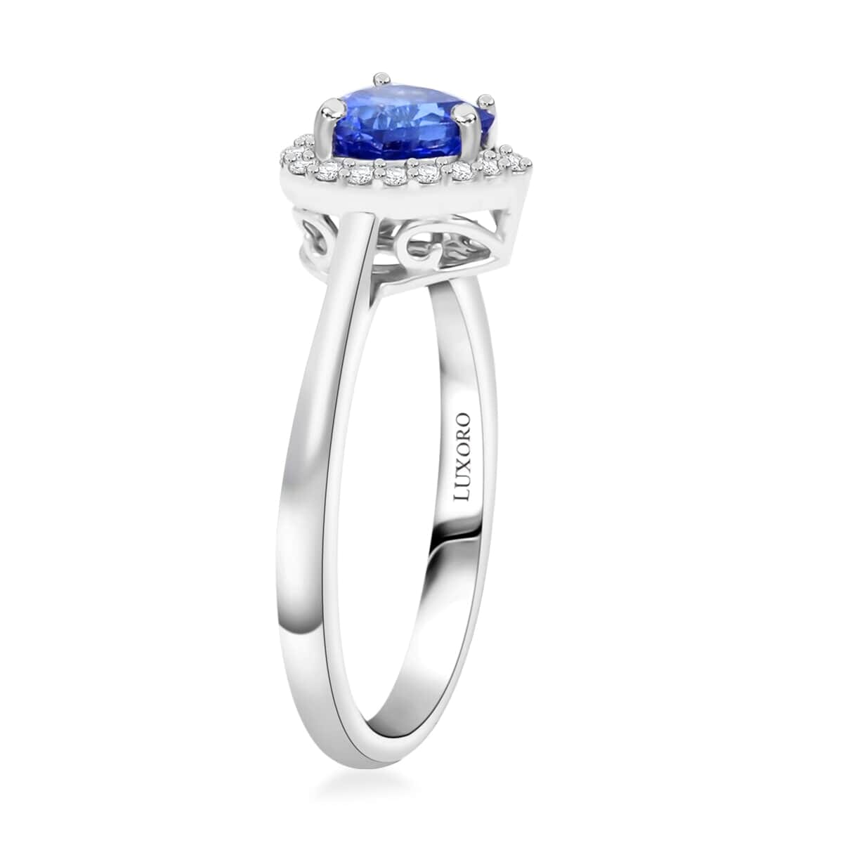 Certified & Appraised Luxoro AAA Tanzanite and G-H I2 Diamond 1.55 ctw Ring in 10K White Gold (Size 7.5) image number 3