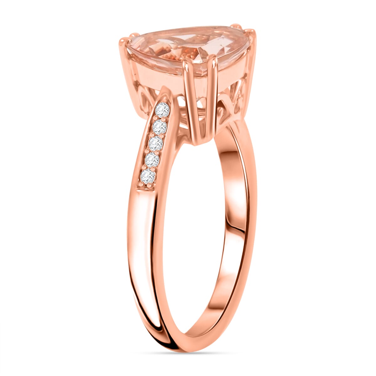 Certified & Appraised Luxoro AAA Marropino Morganite and G-H I2 Diamond 3.00 ctw Ring in 10K Rose Gold (Size 6.0) image number 3
