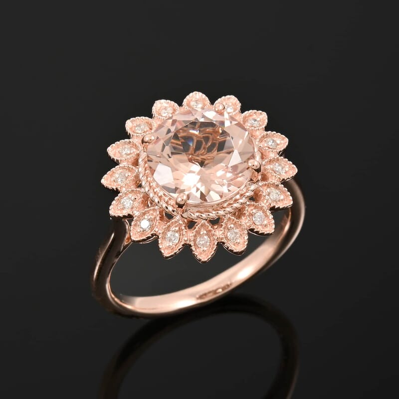 Certified & Appraised Luxoro AAA Marropino Morganite and G-H I2 Diamond 3.50 ctw Ring in 10K Rose Gold (Size 10.0) 4.95 Grams