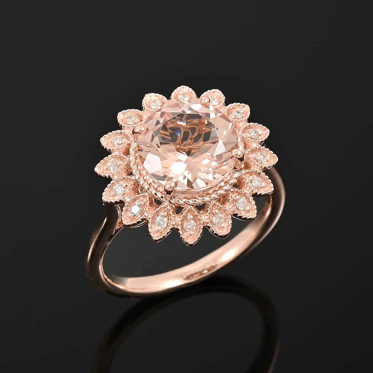 Certified & Appraised Luxoro AAA Marropino Morganite and G-H I2 Diamond 3.50 ctw Ring in 10K Rose Gold (Size 11.5) 4.95 Grams image number 1