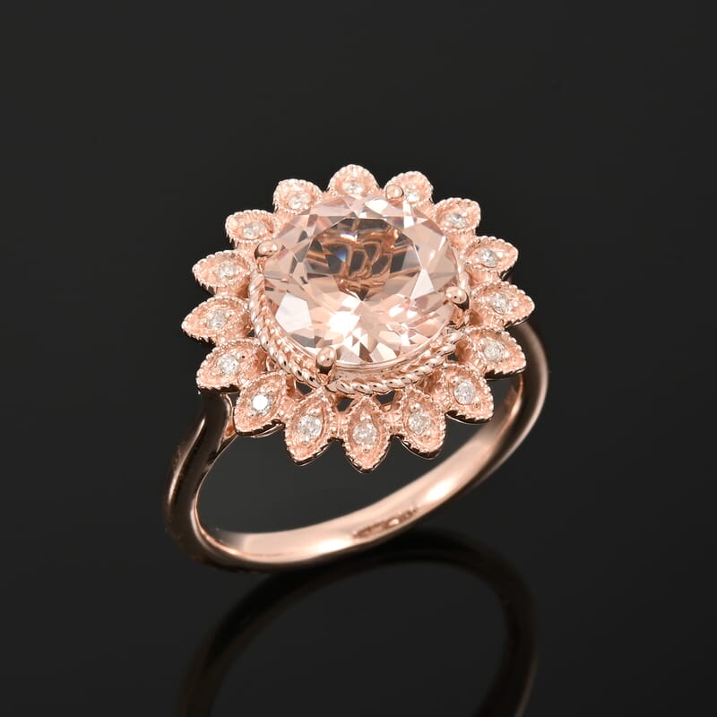 Luxoro AAA Marropino Morganite and G-H I2 Diamond 3.50 ctw Ring in 10K Rose Gold (Size 6.0) 4.95 Grams