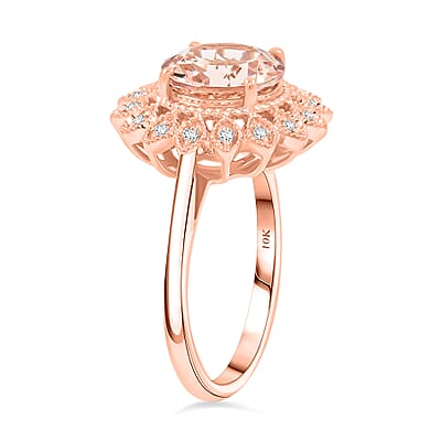 Luxoro AAA Marropino Morganite and G-H I2 Diamond 3.50 ctw Ring in 10K Rose Gold (Size 6.0) 4.95 Grams