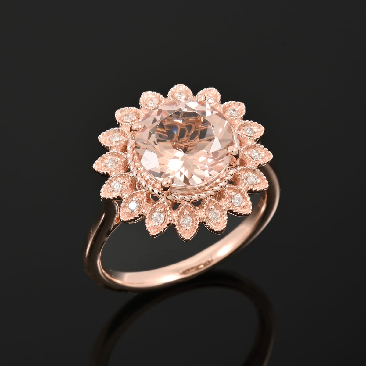 Certified & Appraised Luxoro AAA Marropino Morganite and G-H I2 Diamond 3.50 ctw Ring in 10K Rose Gold (Size 8.0) 4.95 Grams image number 1