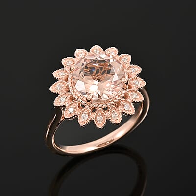 Certified & Appraised Luxoro AAA Marropino Morganite and G-H I2 Diamond 3.50 ctw Ring in 10K Rose Gold (Size 8.0) 4.95 Grams