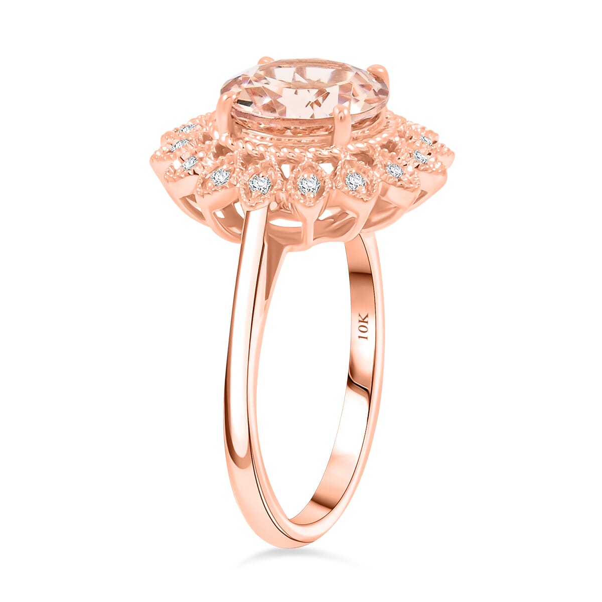 Certified & Appraised Luxoro AAA Marropino Morganite and G-H I2 Diamond 3.50 ctw Ring in 10K Rose Gold (Size 8.0) 4.95 Grams image number 3