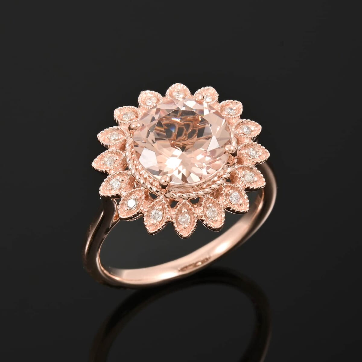 Certified & Appraised Luxoro AAA Marropino Morganite and G-H I2 Diamond 3.50 ctw Ring in 10K Rose Gold (Size 8.5) 4.95 Grams image number 1