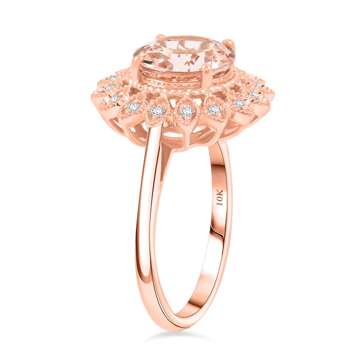 Certified & Appraised Luxoro AAA Marropino Morganite and G-H I2 Diamond 3.50 ctw Ring in 10K Rose Gold (Size 8.5) 4.95 Grams image number 3