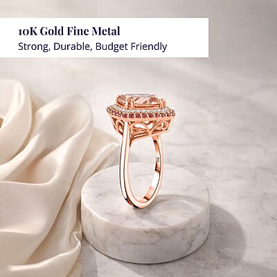 Certified & Appraised Luxoro 10K Rose Gold AAA Marropino Morganite, Padparadscha Sapphire, Diamond (G-H, I2) (0.20 cts) Ring (Size 12.0) (4.35 g) 4.05 ctw