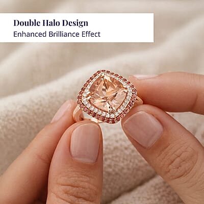 Certified & Appraised Luxoro 10K Rose Gold AAA Marropino Morganite, Padparadscha Sapphire, Diamond (G-H, I2) (0.20 cts) Ring (Size 12.0) (4.35 g) 4.05 ctw