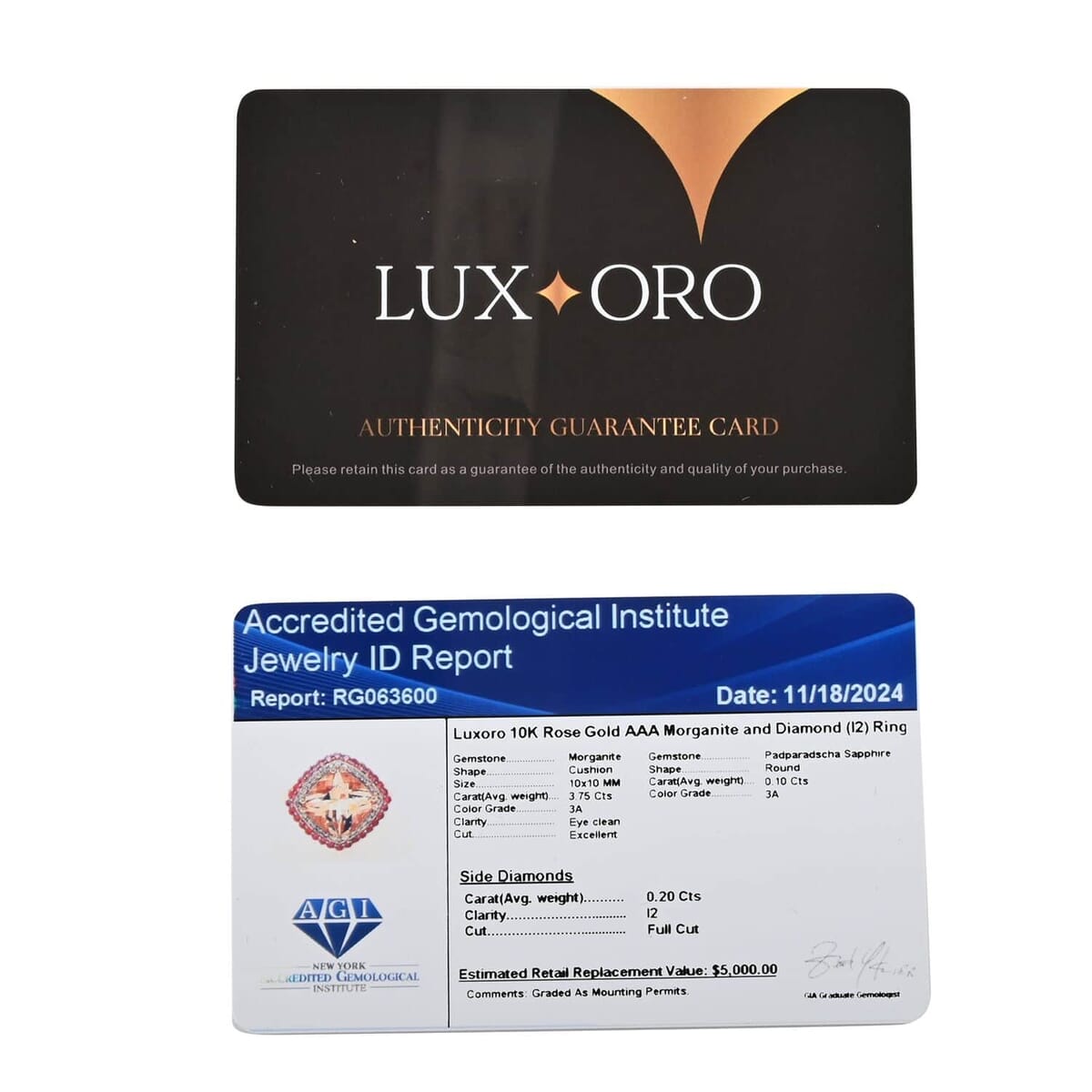 Certified & Appraised Luxoro 10K Rose Gold AAA Marropino Morganite, Padparadscha Sapphire, Diamond (G-H, I2) (0.20 cts) Ring (Size 5.0) (4.35 g) 4.05 ctw image number 6
