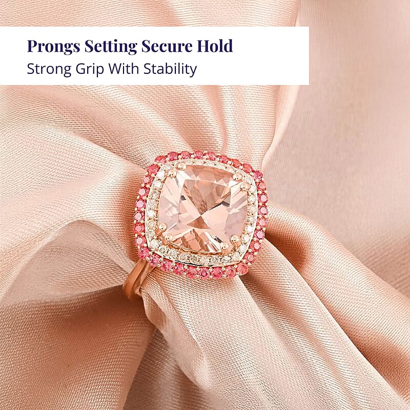 Certified & Appraised Luxoro 10K Rose Gold AAA Marropino Morganite, Padparadscha Sapphire, Diamond (G-H, I2) (0.20 cts) Ring (Size 5.5) (4.35 g) 4.05 ctw