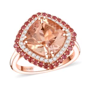 Doorbuster Certified & Appraised Luxoro AAA Marropino Morganite, Padparadscha Sapphire and G-H I2 Diamond 4.05 ctw Ring in 10K Rose Gold (Size 6.0) 4.35 Grams