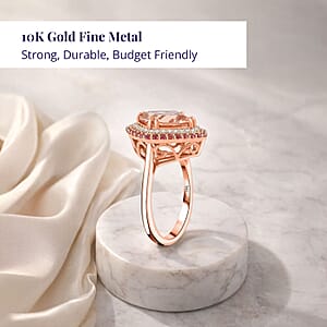 Certified & Appraised Luxoro AAA Marropino Morganite, Padparadscha Sapphire and G-H I2 Diamond 4.05 ctw Ring in 10K Rose Gold (Size 7.0) 4.35 Grams