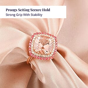 Certified & Appraised Luxoro AAA Marropino Morganite, Padparadscha Sapphire and G-H I2 Diamond 4.05 ctw Ring in 10K Rose Gold (Size 7.0) 4.35 Grams
