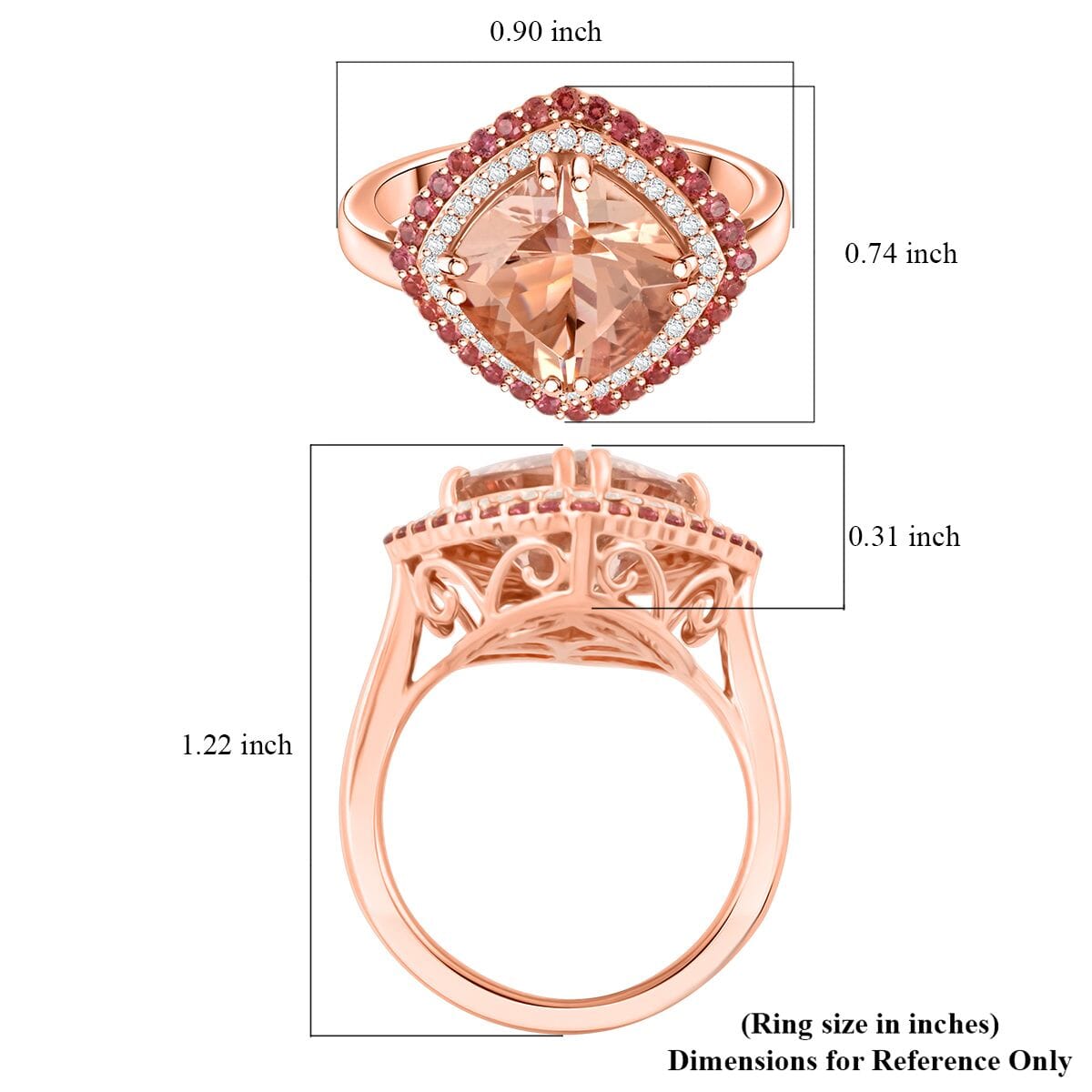 Certified & Appraised Luxoro AAA Marropino Morganite, Padparadscha Sapphire and G-H I2 Diamond 4.05 ctw Ring in 10K Rose Gold (Size 7.0) 4.35 Grams image number 5