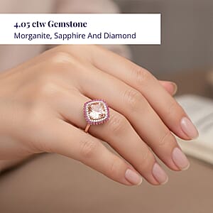 Certified & Appraised Luxoro AAA Marropino Morganite, Padparadscha Sapphire and G-H I2 Diamond 4.05 ctw Ring in 10K Rose Gold (Size 8.0) 4.35 Grams