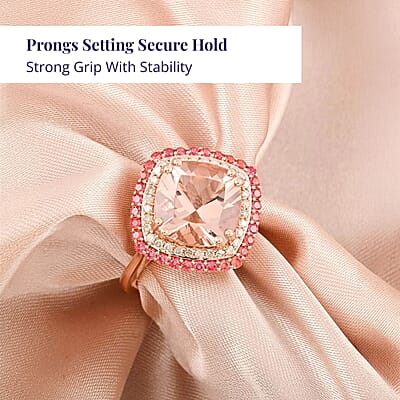 Certified & Appraised Luxoro AAA Marropino Morganite, Padparadscha Sapphire and G-H I2 Diamond 4.05 ctw Ring in 10K Rose Gold (Size 8.0) 4.35 Grams