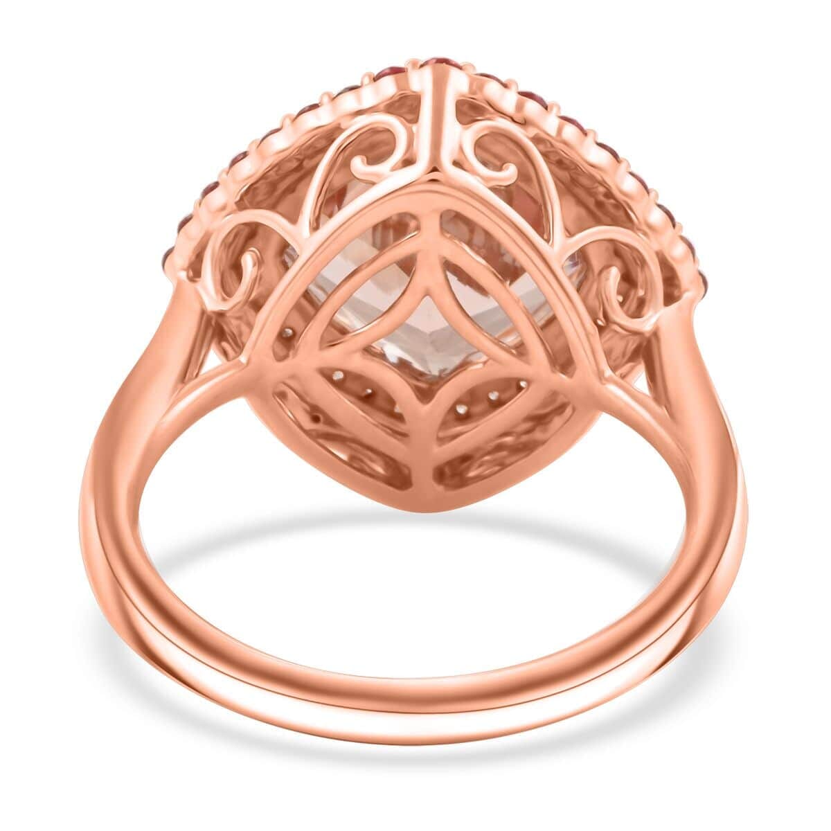 Certified & Appraised Luxoro 10K Rose Gold AAA Marropino Morganite, Padparadscha Sapphire, Diamond (G-H, I2) (0.20 cts) Ring (Size 8.5) (4.35 g) 4.05 ctw image number 4