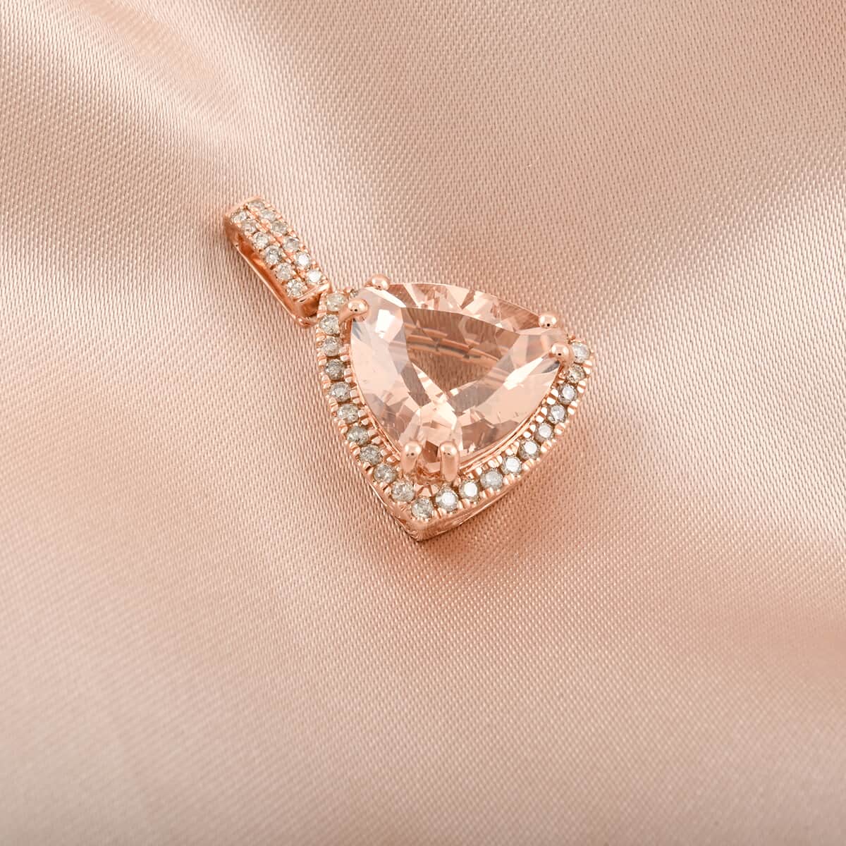 Certified & Appraised Luxoro AAA Marropino Morganite and G-H I2 Diamond 5.05 ctw Pendant in 10K Rose Gold image number 1