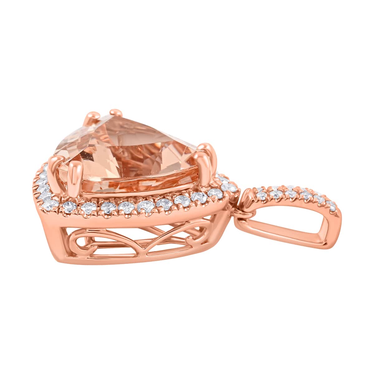 Certified & Appraised Luxoro AAA Marropino Morganite and G-H I2 Diamond 5.05 ctw Pendant in 10K Rose Gold image number 3