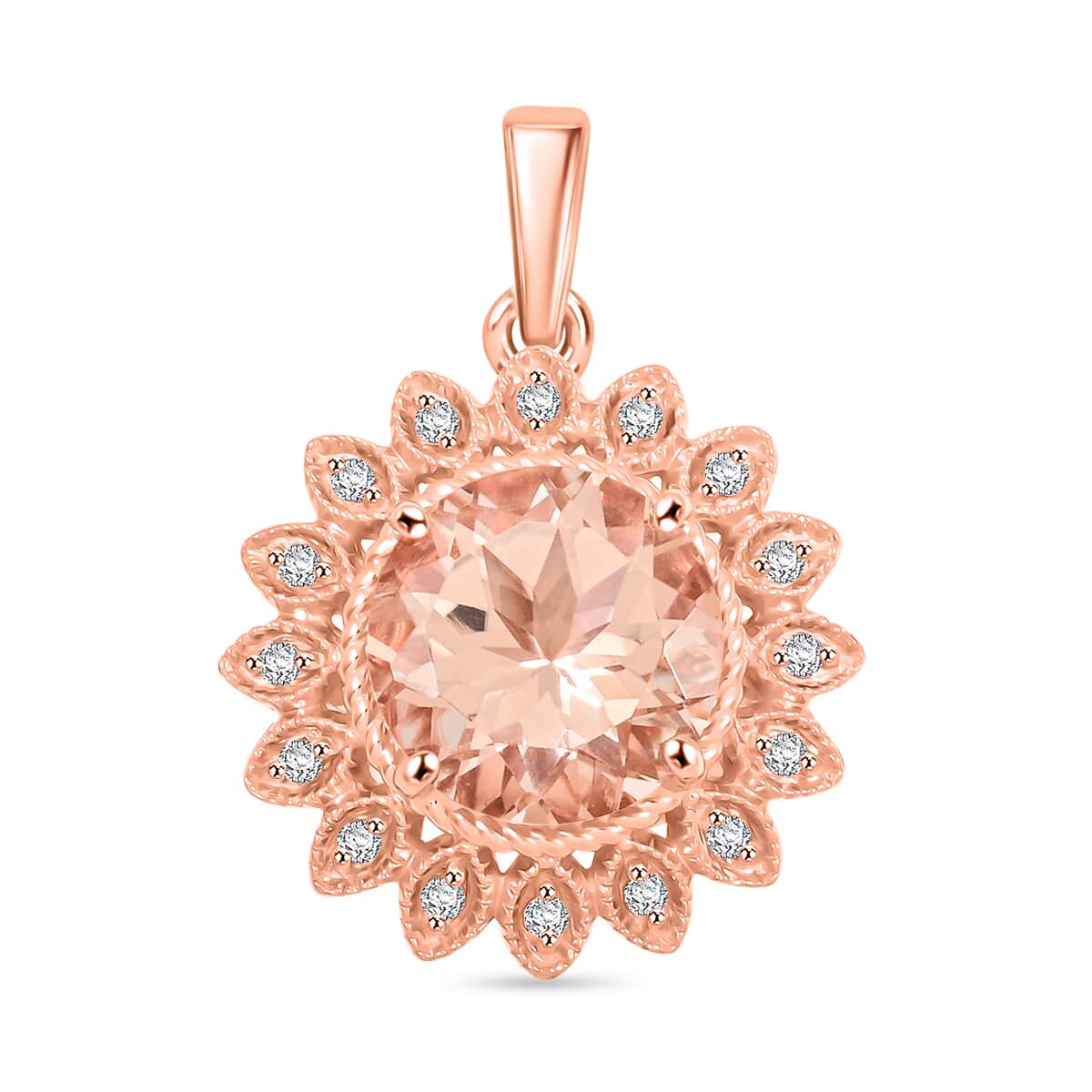 Certified & Appraised Luxoro AAA Marropino Morganite and G-H I2 Diamond 3.50 ctw Pendant in 10K Rose Gold image number 0