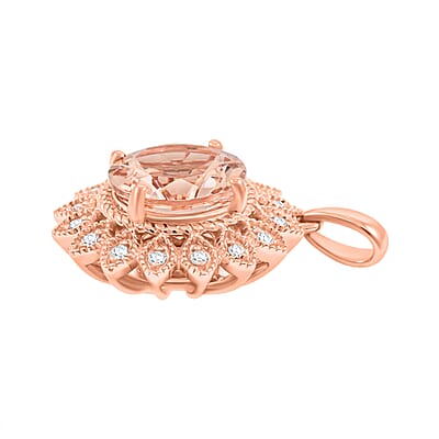 Certified & Appraised Luxoro AAA Marropino Morganite and G-H I2 Diamond 3.50 ctw Pendant without Chain in 10K Rose Gold