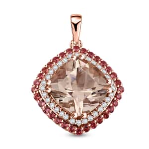 Doorbuster Certified & Appraised Luxoro AAA Marropino Morganite, Padparadscha Sapphire and I2 Diamond 4.05 ctw Pendant in 10K Rose Gold 4.35 Grams