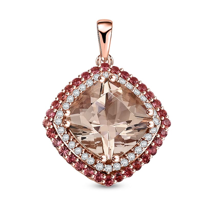 Certified & Appraised Luxoro AAA Marropino Morganite, Padparadscha Sapphire and I2 Diamond 4.05 ctw Pendant without Chain in 10K Rose Gold 4.35 Grams