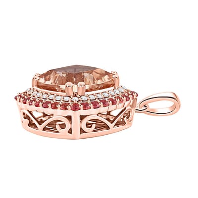Certified & Appraised Luxoro AAA Marropino Morganite, Padparadscha Sapphire and I2 Diamond 4.05 ctw Pendant without Chain in 10K Rose Gold 4.35 Grams