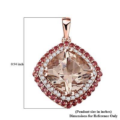 Certified & Appraised Luxoro AAA Marropino Morganite, Padparadscha Sapphire and I2 Diamond 4.05 ctw Pendant without Chain in 10K Rose Gold 4.35 Grams